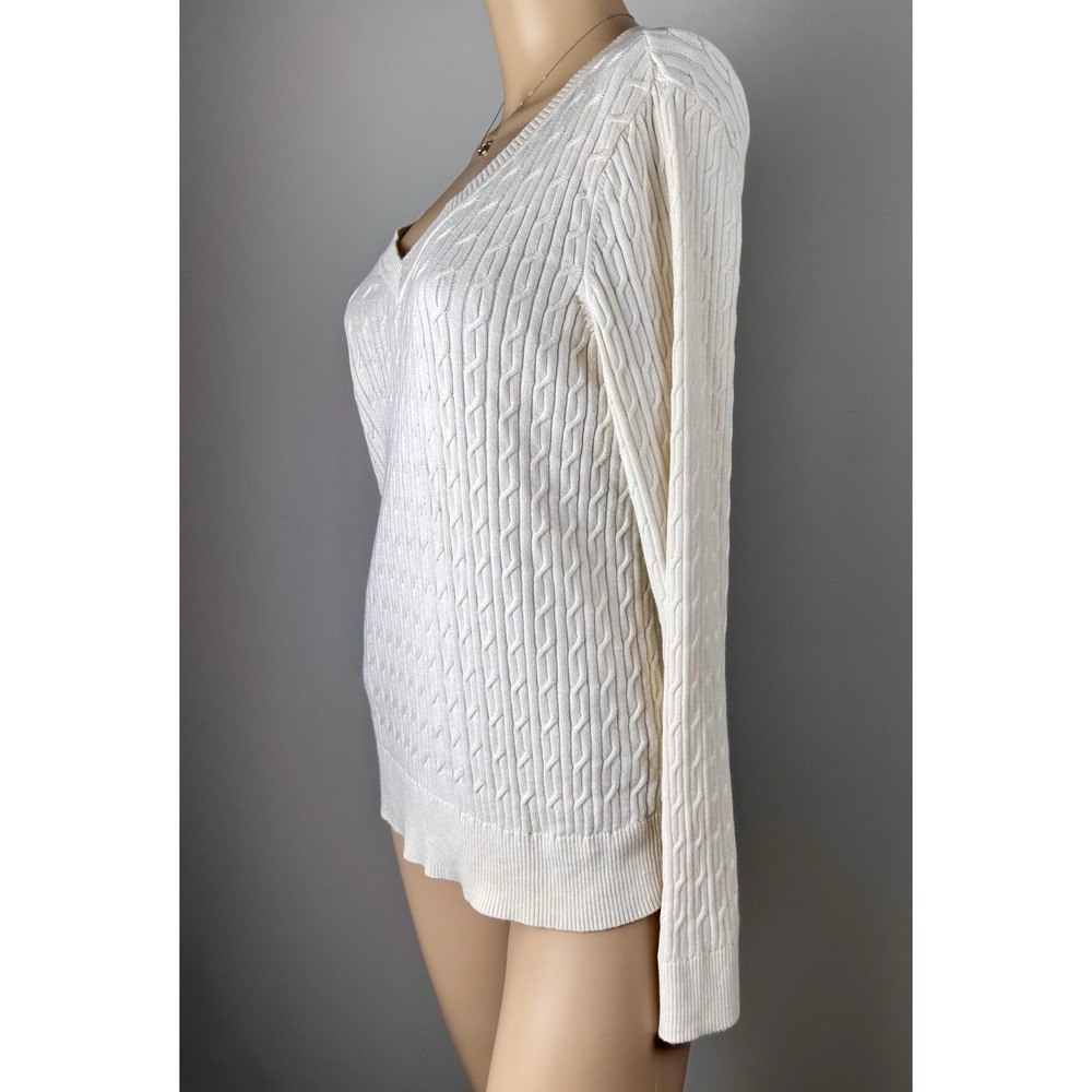 Talbots Petite Size Large 100%‎ Pima Cotton Sweater Ivory V-Neck Lightweight - Picture 7 of 16